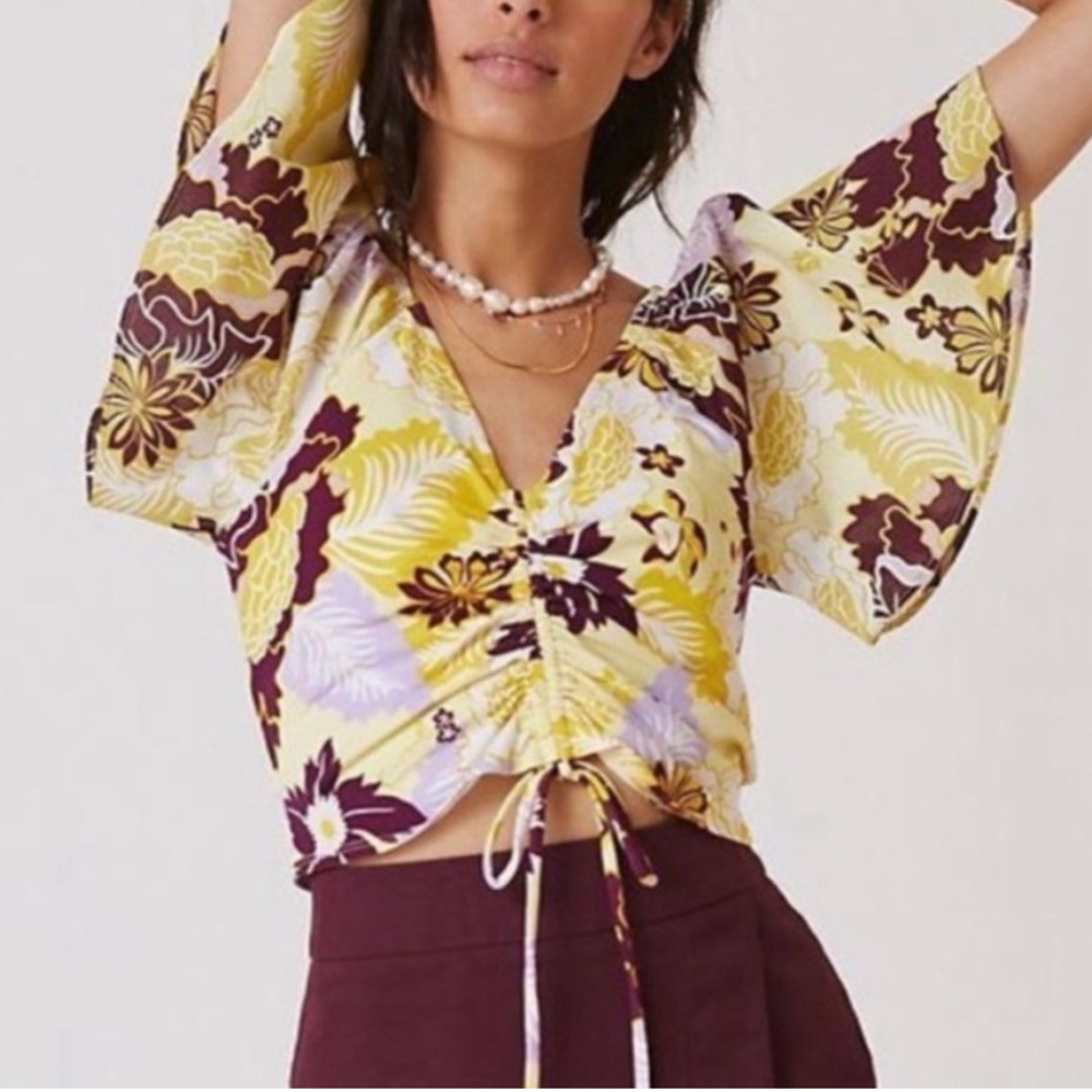 Anthropologie Maeve Cinched Ruffle-Sleeved Top, Medium